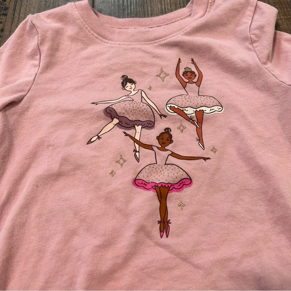 Twin Girls Cat & Jack Long Sleeve Dusty Pink Ballerina Graphic T-Shirt 18 Months